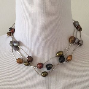 Gorgeous 3 strand multicolored potato necklace